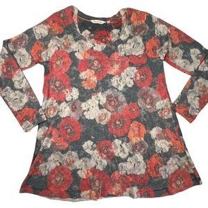 🔴Soft Surroundings Poppy Lightweight Knit Floral Watercolor Tunic Sweater M FLAW